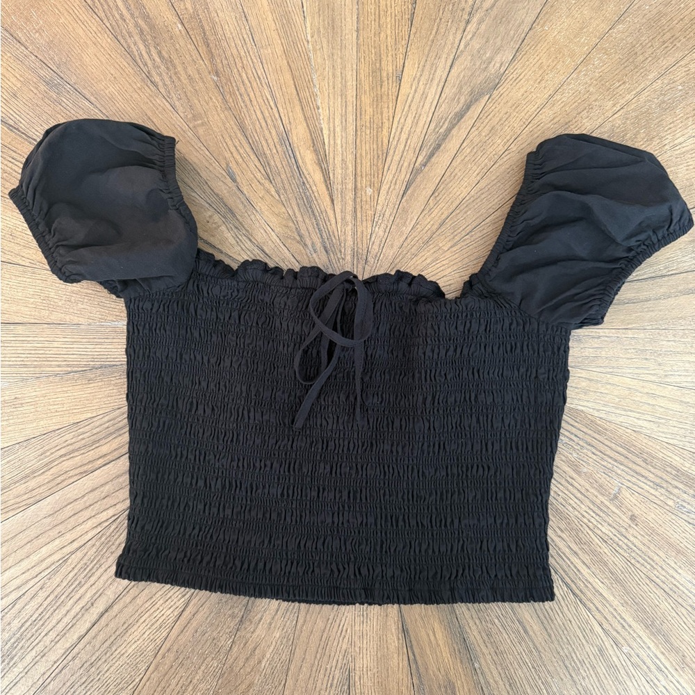 NWT Garage Black Smocked Off-Shoulder Top
